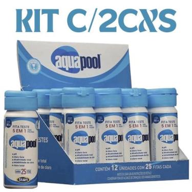 Imagem de kit com 2 Fita Teste PH 5x1 com 12 unidades com 25 fitas cada Aquapool