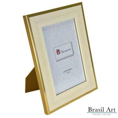 Imagem de Porta-Retrato Decorativo em Dourado e Off White 10x15cm - Mabruk