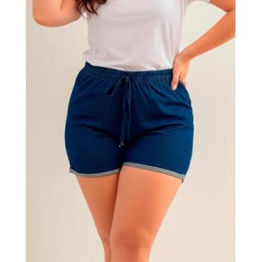 Imagem de Short Jeans Plus size Feminino Com Cos Elastico Ajustavel Barra virada