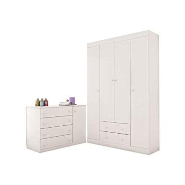 Imagem de Jogo Quarto Infantil Guarda Roupa e Cômoda Helena Branco - Phoenix