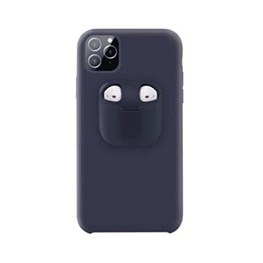 Imagem de Capinha capa para iPhone 11 Pro Silicone 2 em 1 Suporte para AirPods 1 2, Azul Cobalto