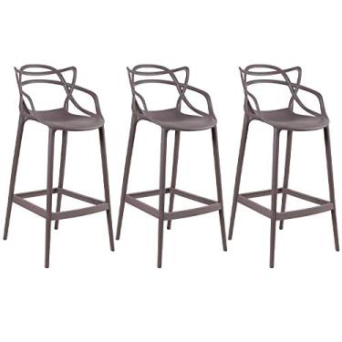Imagem de Loft7, Conjunto Kit 3 Banquetas Alta Allegra Design 76 cm Polipropileno Injetado Alta Densidade Sala De Jantar Cozinha Jantar Bar Jardim Varanda Fendi