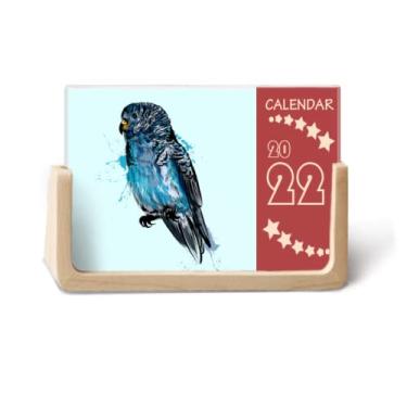Imagem de Agenda de mesa 2022 Art Déco pássaro papagaio azul preto calendário 12 meses