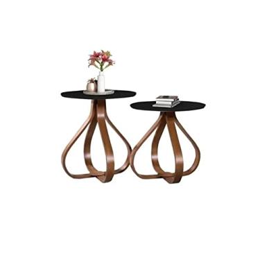 Imagem de Kit 2 Mesa canto lateral decorativa sala redonda luxo cebola cor: preto