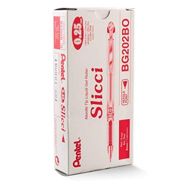 Imagem de Pentel Caneta de gel extrafina de 0,25 mm da Arts Slicci, tinta vermelha, caixa com 12 (BG202-B)