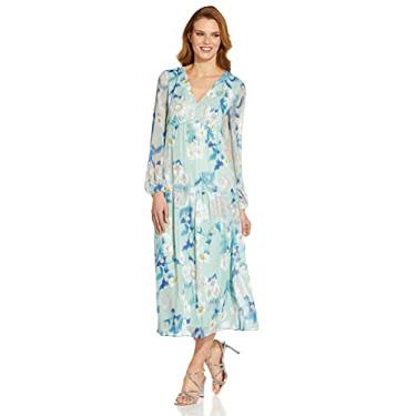 Imagem de Adrianna Papell Vestido feminino floral de chiffon em camadas, Menta multi, 38