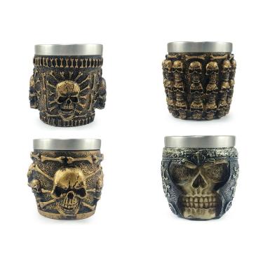 Imagem de Kit 4 Copos Shot Dose Colecionável Decorativo  Em Aço Inox Resina Para Tequila Whisky Vodka