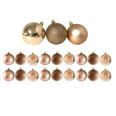 Imagem de Kit 18 Bolas Natal Mista Glitter, Fosca, Lisa Champanhe 6cm - Riomaster