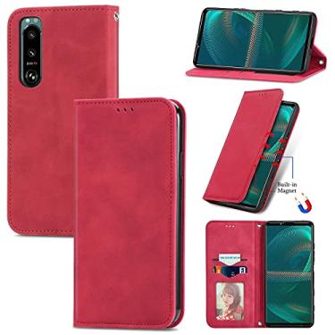 Imagem de HONGYAN Capa de telefone Para Sony Xperia 5 III Pele Retro Sinta Negócios Magnetic Horizontal Flip Capas De Couro Com Holder & Cartão Slots & Carteira & Posto Frame Capa protetora