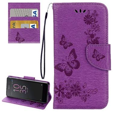 Imagem de Para Sony E5 Butterflies em relevo case de couro horizontal com titular e slots de cartão e carteira e cordão