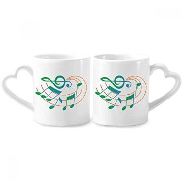 Imagem de Conjunto de canecas de porcelana para casais, estampa verde, laranja, com nota musical, alça de coração