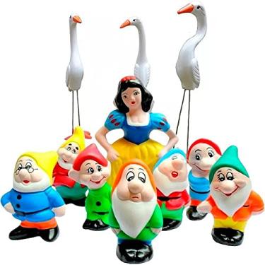 Imagem de Kit Branca de Neve e o 7 Anões Com Trio de Garças em Cerâmica – Enfeite de Jardim