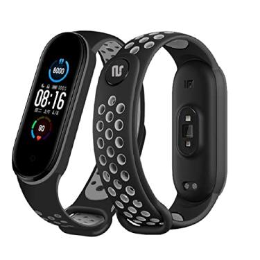 Imagem de Nandos-Store - Pulseira NSmart compatíveis com MI BAND 1/ MI BAND 2 / MI BAND 3 / MI BAND 4 / MI BAND 5 / MI BAND 6 / MI BAND 7 / MI BAND 8 (MI BAND 5, Preto com Cinza NK V2)