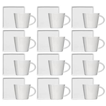 Imagem de Kit 12 Xícaras de Café 90ml em Porcelana Branca com Pires Quadrado Germer