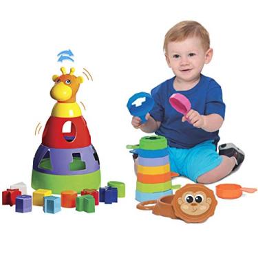 Imagem de Kit de Brinquedos Educativos Girafa + Empilha Baby Macaco