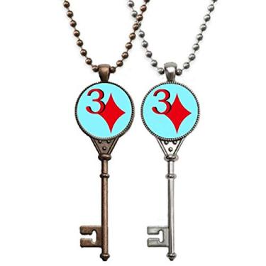 Imagem de OFFbb-USA Wealth Jupiter Colar com pingente de diamante 3 chaves de pôquer para decoração de casal