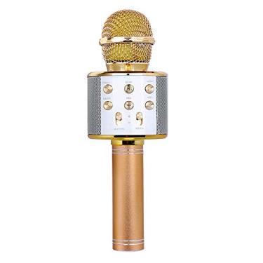 Imagem de Microfone sem fio BT, Baugger Microfone sem fio BT profissional alto-falante de karaokê Reprodutor de música KTV Gravador de canto Microfone de mão dourado