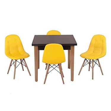Imagem de Conjunto Mesa de Jantar Luiza 80cm Preta com 4 Cadeiras Botonê - Amarelo
