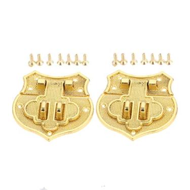 Imagem de 1 pc / 2pcs Bronze/Caixa de Ouro Hasp Lock Catch Catches para Jewelry Box SuitCase Fivela Fecho Antique Cadeado Móveis Hardware 38 * 38mm YYDFPIIA (Color : 2pcs gold)
