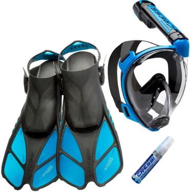 Imagem de Kit de Mergulho Máscara Full Face Cressi Duke + Nadadeira Bonete + Anti Fog Sea Gold-Unissex