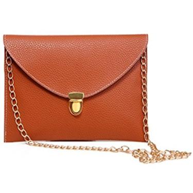 Imagem de Amaze Bolsa feminina moderna de ombro com envelope e bolsa tiracolo bolsa carteiro de couro para senhora, Marrom, Envelope Size