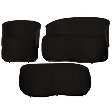 Imagem de Kit 1 Poltrona 1 Namoradeira e 1 Puff Grande Design Orgânico Beatriz Veludo Composê Corino Marrom - Estopar