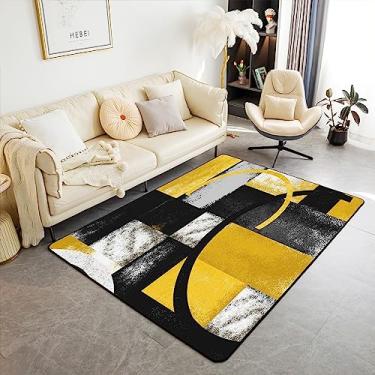 Imagem de Tapete de área amarelo, preto e branco, 13 x 17 cm, para meninas, meninos, crianças, geométrico, abstrato, conjunto de tapetes decorativos com glitter, para sala de estar, quarto, luxo, interior, tapete abstrato (sem glitter)