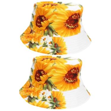 Imagem de Amosfun 2 Unidades chapéu de balde flexível chapéu de bacia chapéu de sol durável chapéus chapéu de balde de sol impressão de chapéu de balde ar livre chapéu de pescador girassol 3d branco