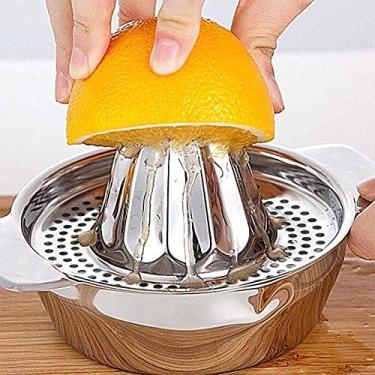 Imagem de Espremedor manual de suco de aço inoxidável laranja limão limão espremedor de frutas coador com alça de tigela bico para casa bar cozinha (prata)