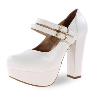 Imagem de Sapato Boneca Re&Ton Meia Pata Salto Alto Grosso Feminino MP26 (Branco, BR, Adulto, Numérico, 35)