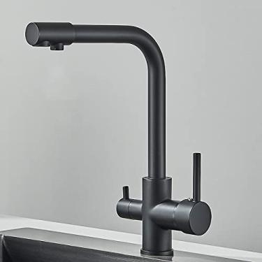 Imagem de Torneira com filtro de água preto e cinza, torneira de cozinha, misturador, filtro de água potável, torneira da pia, água quente e fria para cozinha, preto fosco