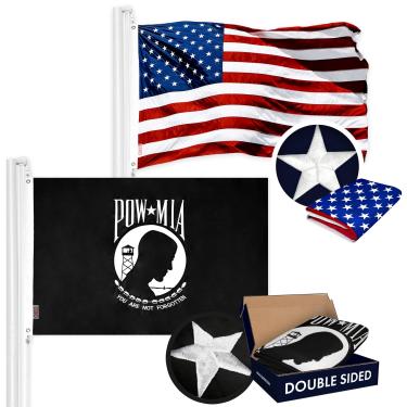 Imagem de Pacote combo G128: Bandeira americana dos EUA 91,44 cm x 1,52 m Estrelas bordadas e bandeira POW MIA 91,44 cm x 1,52 m Bordada dupla face 2 camadas