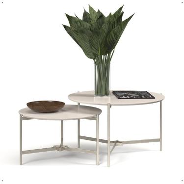 Imagem de Jogo 2 Mesas Industrial Centro Sala Prisma Mesinhas MDF Redonda Pequena Pés Ferro Resistente Decoração Casa - Off White - RPM