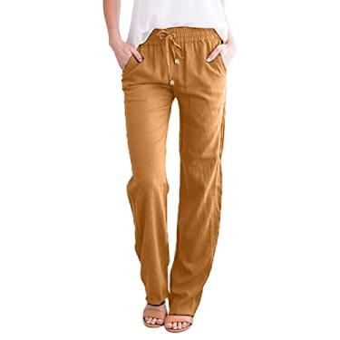 Imagem de Elogoog Calça feminina casual solta de perna larga, calça social moderna de cintura alta, calça casual de outono com bolso, 6a1-laranja, P