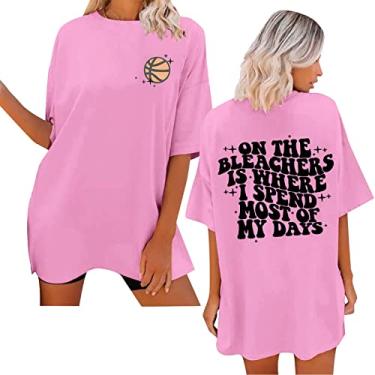Imagem de Blusas femininas de verão grandes de manga curta com estampas para sair, blusas modernas de algodão, camisas boêmias, esportivas, túnica rosa, rosa, XXG