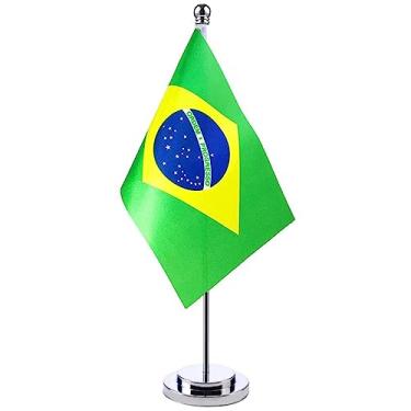 Imagem de Bandeira de mesa brasileira bandeira de mesa do Brasil com base de suporte de aço inoxidável durável de 30 cm bandeiras de mesa escritório veterano bar conferência internacional tema brasileiro decorações de férias