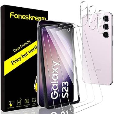 Imagem de Foneskream [Pacote com 3 + 3 protetores de tela compatíveis com Samsung Galaxy S23 6,1 polegadas + protetor de lente de câmera Samsung S23 compatível com capa de vidro temperado