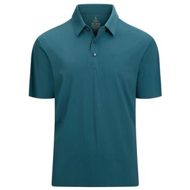 Imagem de Esabel.C Camisa polo masculina de golfe de manga curta sem costura com absorção de umidade, Azul-petróleo de alta qualidade, M
