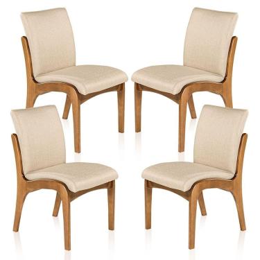 Imagem de Kit 4 Cadeiras de Jantar Estofada Lisboa 90 x 52 Cm Madeira Maciça Imbuia Linho Bege M58 - RMI