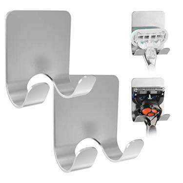 Imagem de Linkidea Pacote com 2 suportes de barbeador de parede para chuveiro, ganchos autoadesivos para barbeador, cabide adesivo de aço inoxidável compatível com Gillette com Venus Platinum, Fusion 5