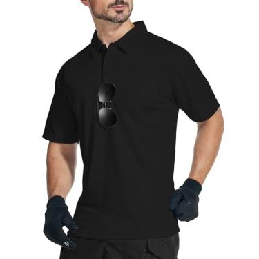 Imagem de WENTTUO Camisas polo masculinas manga curta verão absorção de umidade desempenho atlético golfe camisas masculinas com bolso, 3494-preto, GG