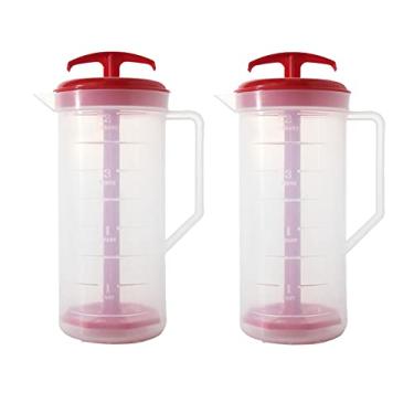 Imagem de JBK Pottery Jarra de mistura vermelha de 2 litros com êmbolo – Jarro de plástico livre de BPA para suco, leite, chá, batidos e muito mais – seguro para lava-louças, tampa à prova de derramamento