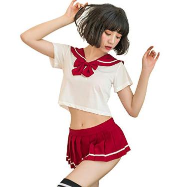 Imagem de YOMORIO Roupa de menina escolar lingerie sexy marinheiro japonês anime cosplay com saia plissada (vermelha), Vermelho, Small