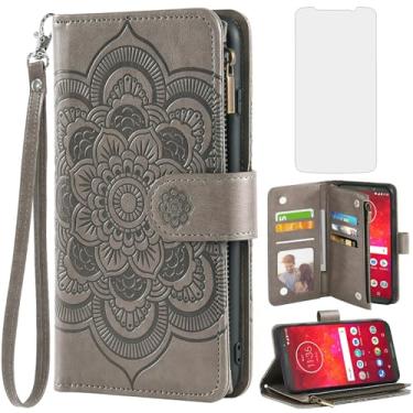Imagem de Asuwish Capa de telefone para Moto Z3 / Z3 Play Capa carteira com protetor de tela de vidro temperado e suporte de cartão de couro floral com suporte acessórios para celular Motorola MotoZ3 Z 3 3Z