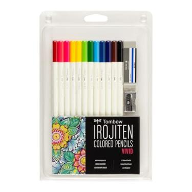 Imagem de Tombow Conjunto de lápis de cor 51528 Irojiten, vívido. Inclui 12 lápis de cor premium, apontador e borracha de lápis de cor premium
