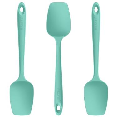 Imagem de U-Taste Conjunto de espátula de colher de silicone: Colher de borracha flexível de grau alimentício resistente ao calor de 480ºF, conjunto de 3 utensílios de cozinha antiaderentes para panela, panela,