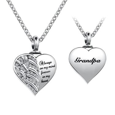 Imagem de YSAHan Colares de urna de cremação com asas de anjo para cinzas cristal coração lembrança pingente memorial medalhão suporte de cinzas, Metal, Zircônia cúbica