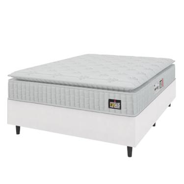 Imagem de Cama Box Colchão Casal Espuma D33 Vangogh Pillow Top 138x188x67cm Linho Branco Hellen - Suporta até 120kg por Pessoa