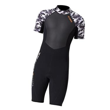 Imagem de Roupa de mergulho masculina completa de neoprene de 1,5 mm de manga curta, roupa de banho preta para surf, roupa de banho respirável com zíper nas costas, íon, secagem rápida, para natação,