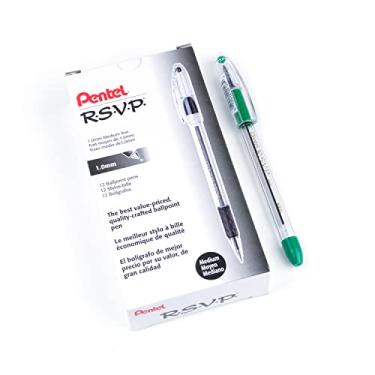 Imagem de Pentel Caneta esferográfica BK91D da America, Ltd, ponta média, tinta verde/barril transparente